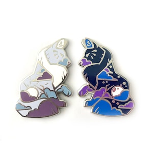 Solar and Lunar Wolf Pin Set - Gold Silver or Copper plated Hard enamel pin set of Sun and Moon themed wolves