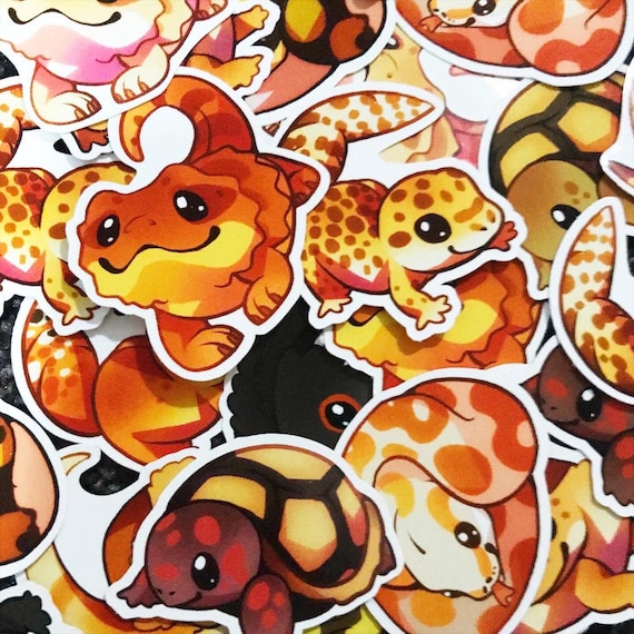 Cute Reptiles Sticker Set - Bearded dragon, Crested gecko, Tortoise,  Leopard gecko, Crocodile skink, Bally python, Hognose Snake