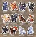 Cute Warrior Cats Sticker Set - Bluestar, Fireheart, Graystripe, Ravenpaw, Sandstorm, Yellowfang Tigerclaw Spottedleaf Silverstream Redtail