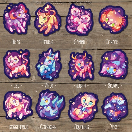 Cute Western Zodiac Animal Sticker Set Aries Taurus - Etsy Cute Western Zodiac Animal Sticker Set Aries Taurus - Etsy