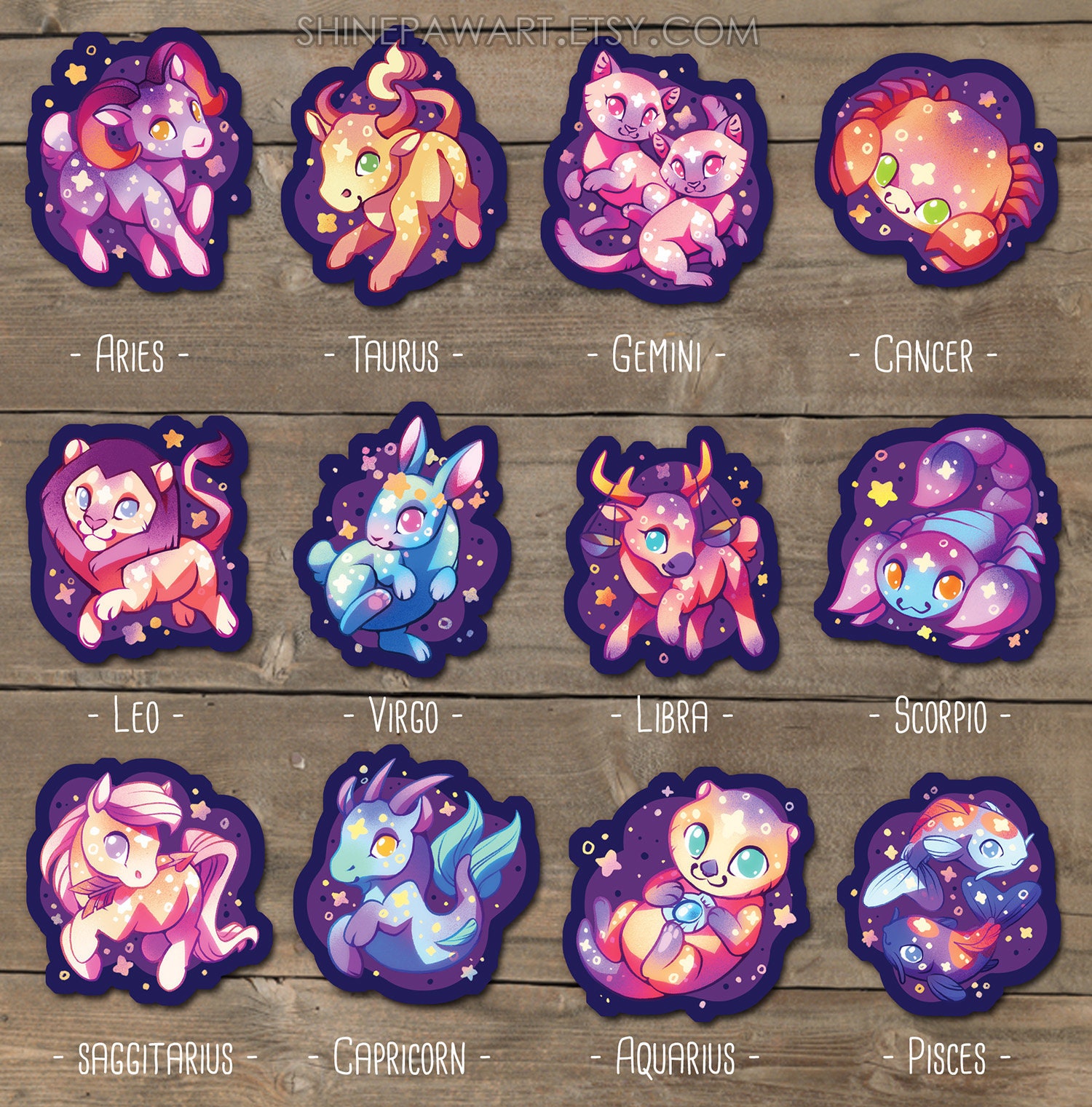 Cute Western Zodiac Animal Sticker Set Aries Taurus - Etsy Cute Western Zodiac Animal Sticker Set Aries Taurus - Etsy