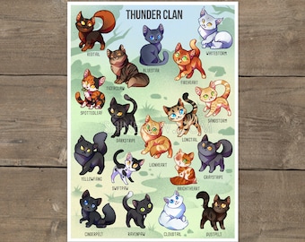 Thunder Clan Art Print - Warrior Cats - Cat Drawing Print on Premium Matte Paper Graystripe Fireheart Ravenpaw Bluestar Tigerclaw Sandstorm