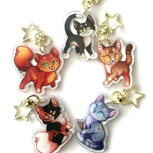 Warrior Cats Keychain Charm - Clear Double Sided Acrylic Keychain Charms with double acrylic layer and Golden Star Keyring