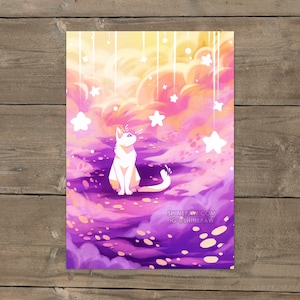 Wishing Cat - Cat Drawing Art Print on Premium Matte Paper for Children's Room