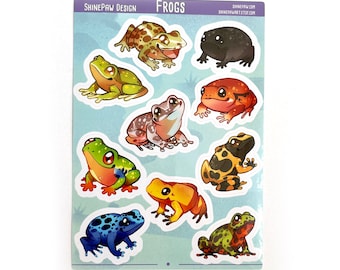 Frog Sticker Sheet - Glossy Vinyl stickers with cute colorful frogs