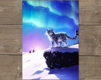 Aurora - Dibujo de leopardo de las nieves, impresión artística en papel mate premium para habitación infantil