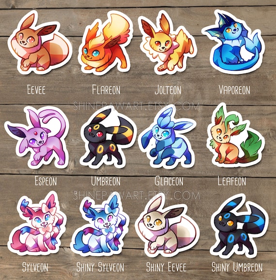 Set of 8 Nintendo Pokemon Cute eevee evolutions in hoods stickers