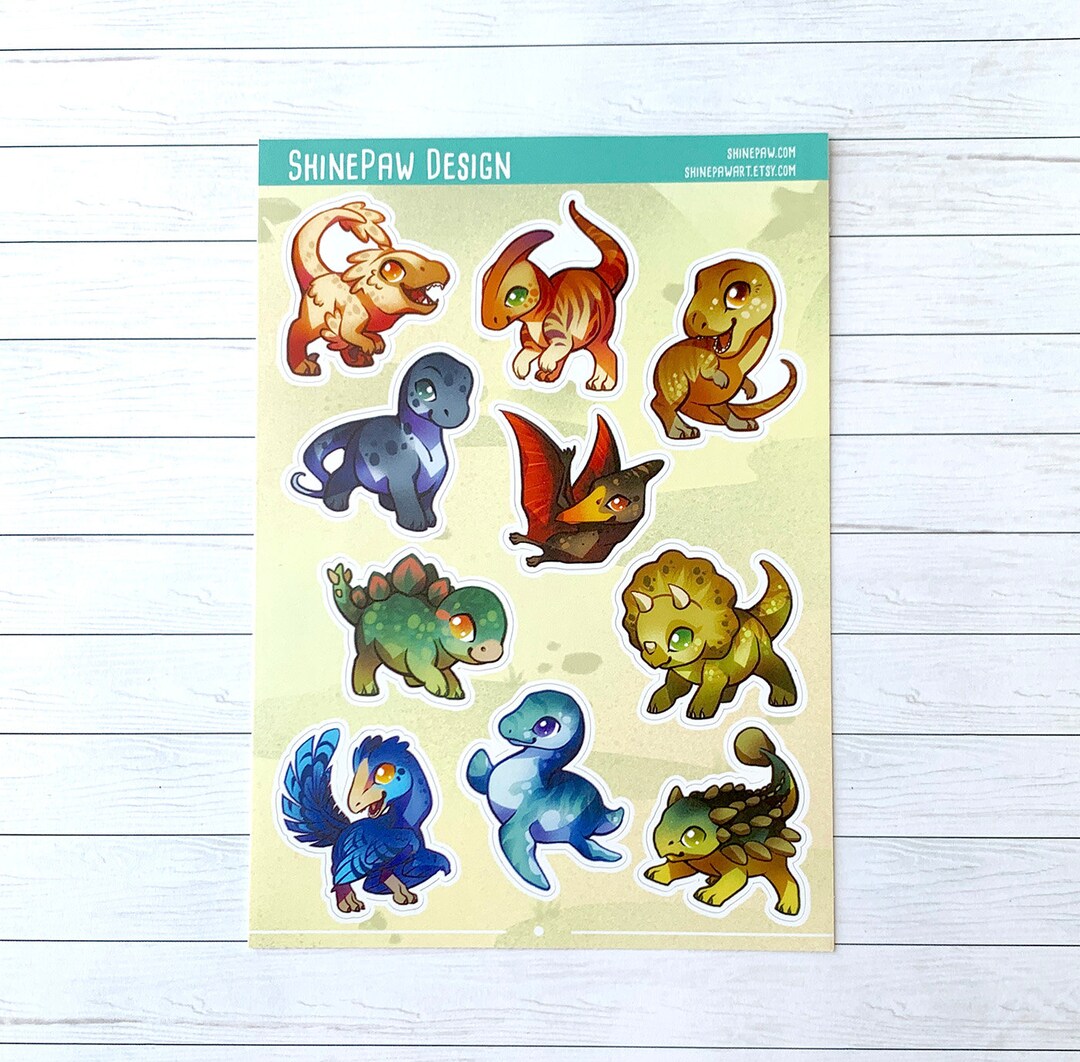 Insectosaurus Sticker Dinosaur Sticker Sheet - Matte Vinyl Stickers With Cats ( Velociraptor ...