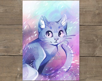 Pastel Dreams - Cat Drawing Art Print on Premium Matte Paper for Children's Room