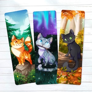 Ensemble de signets Le pouvoir des trois - Chats guerriers - Imprimé sur du carton premium avec plastification mate Lionblaze Jayfeather Hollyleaf