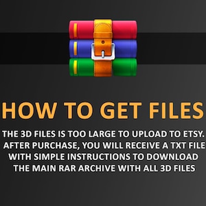 K&ouml;nnte beinhalten: Bild mit dem Text "HOW TO GET FILES". Es zeigt drei gestapelte, farbige Zylinder, rot, blau und gr&uuml;n, die mit einem beigen G&uuml;rtel und einer Schnalle befestigt sind. Der Text erkl&auml;rt, wie man 3D-Dateien herunterl&auml;dt.