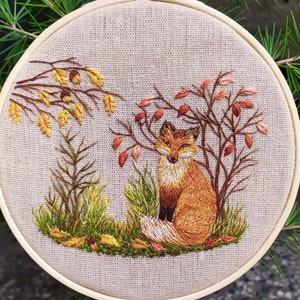 Red Fox, Embroidery Art, Animal Embroidery, Modern Embroidery, Thread Painting, Original Artwork, Embroidery Hoop Art, Original gift