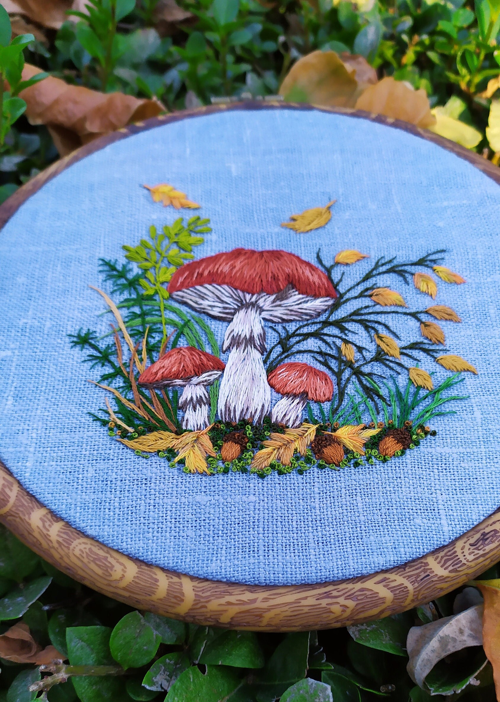 Autumn Decorations, Mushroom Embroidery, Mushroom Decor, Thread