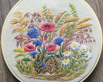 Wildflower Embroidery Art, Modern Embroidery, Original Artwork,Embroidery Hoop Art, Embroidered Wall Decor, Botanical flower