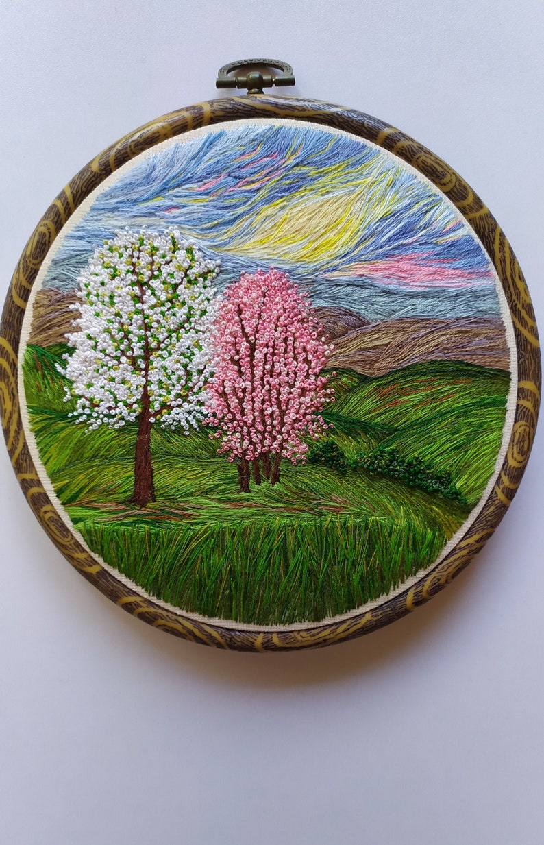 Wall hanging landscape embroidery art thread painting modern  etsy