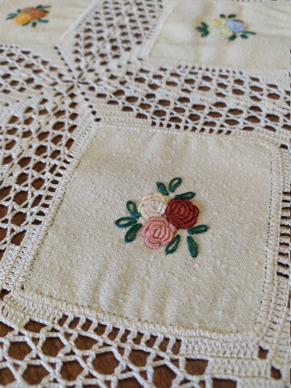 Handmade Embroidery Cross Stitch Floral Embroidery Tablecloth Etsy