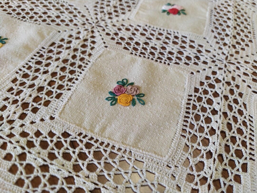 Handmade Embroidery Cross Stitch Floral Embroidery Tablecloth Etsy