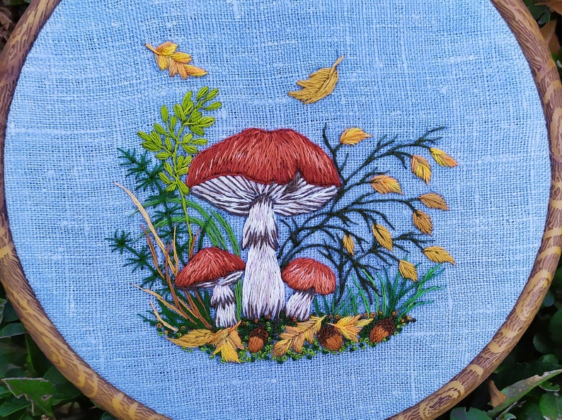 Autumn Decorations, Mushroom Embroidery, Mushroom Decor, Thread