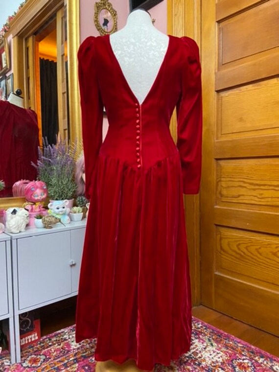 Vintage Cranberry Red Handmade Velvet Puff Sleeve