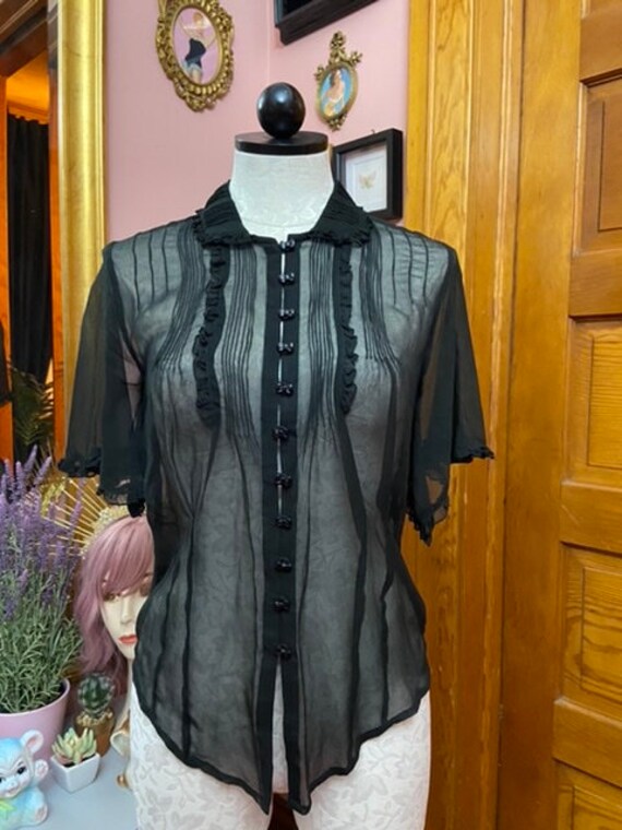 90's does 30's Sheer Black Blouse