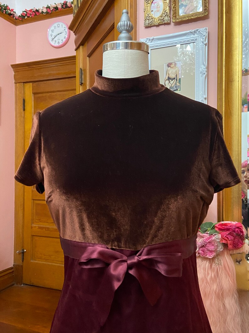XOXO 90s Rust Velvet and Satin Baby Doll Mini Dress