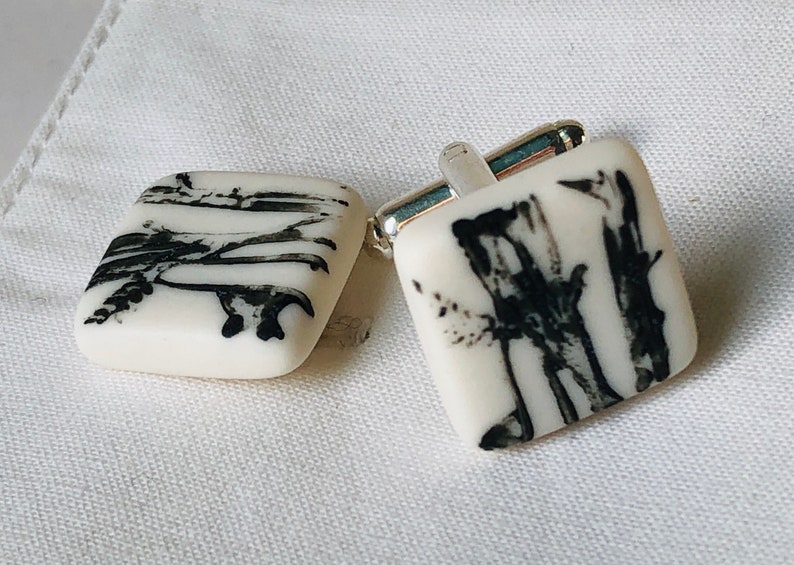 Silhouettes-Stunning pair of contemporary porcelain OOAK cufflinks made entirely by hand from finest French Limoges porcelain