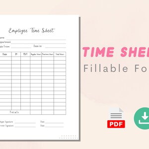 Time Sheet Form Employee Form PDF File Digital Product Instant - Etsy