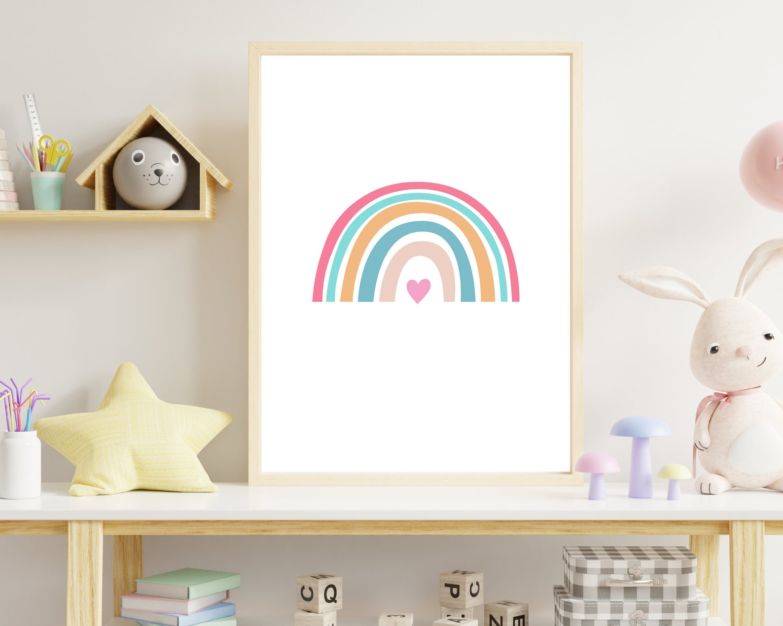 Rainbow Sun Cloud Rain Wall Art Set of 4 Wall Rainbow Nursery Wall