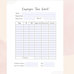 Time Sheet Form Employee Form PDF File Digital Product Instant - Etsy