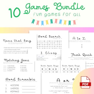 10 PDF Games Bundle | Printable Games for all ages in PDF format | Printable Fun Activity Games | Group Game for Parties and for everyone