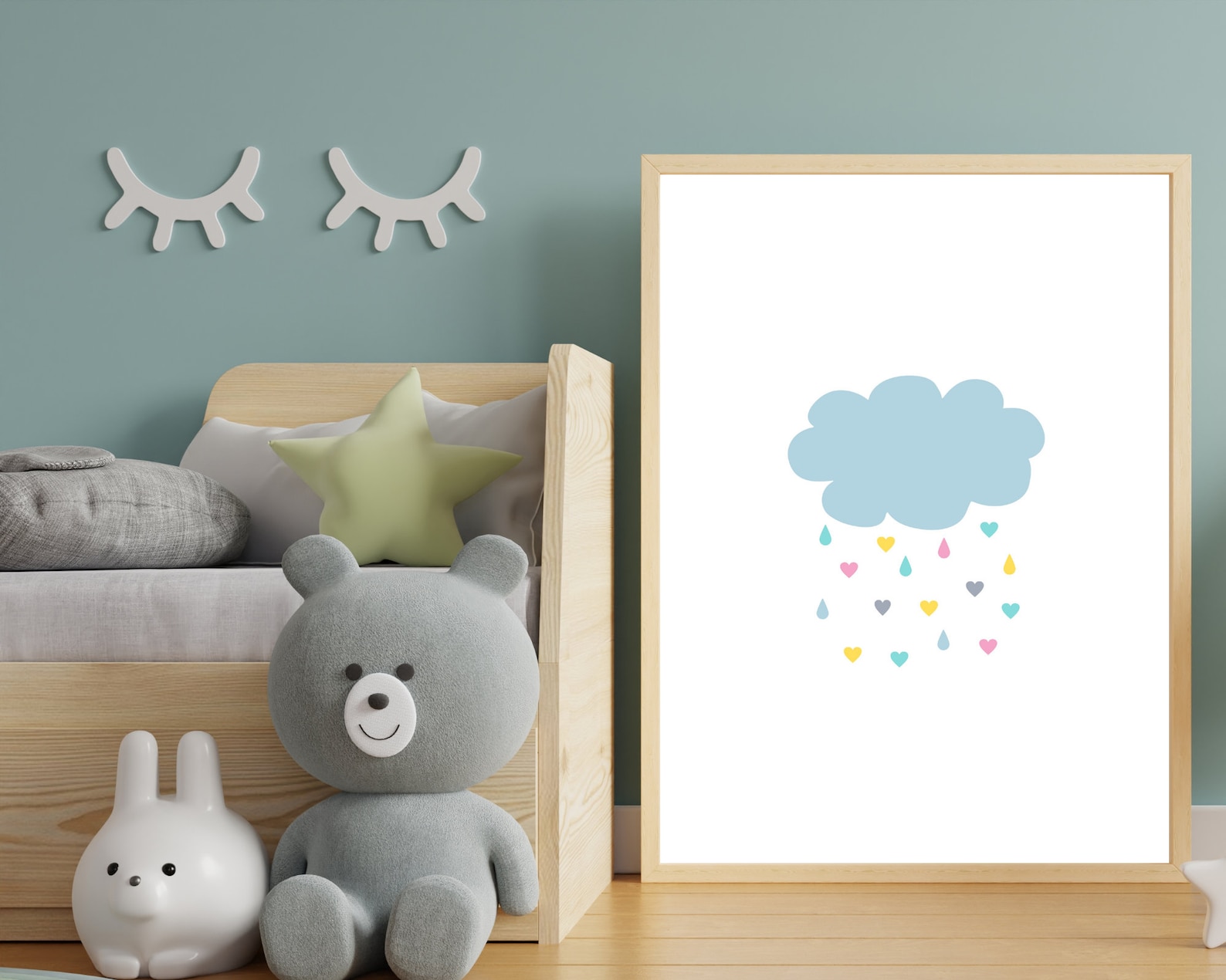 Rainbow Sun Cloud Rain Wall Art Set of 4 Wall Rainbow Nursery Wall