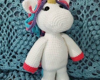 Crochet Unicorn Amigurumi: Rainbow Mane, Handmade (15 inch)