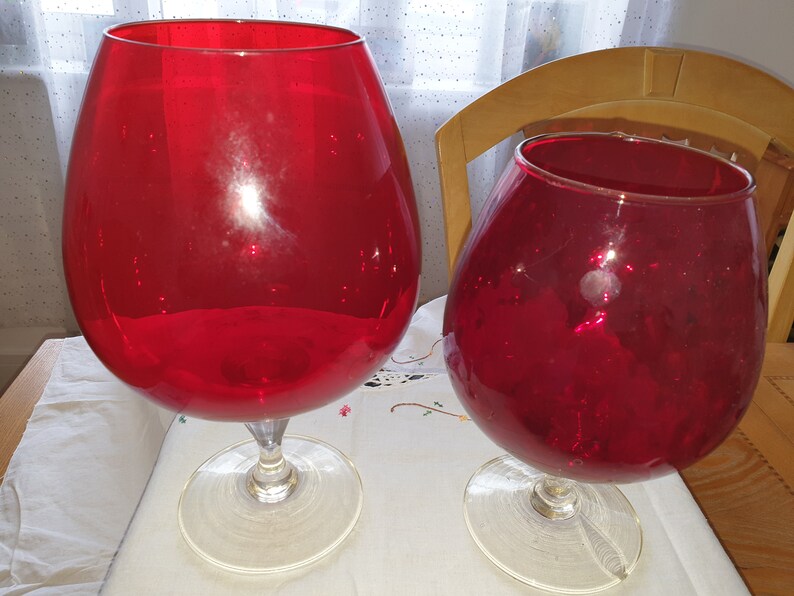 2 X Vintage Oversized Wine Glasses Etsy