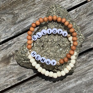 6mm Bone Bead and Gold-filled Bead Name Bracelet-Personalized