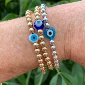 Pulseiras anti-olho grego em ouro 14k ou prata esterlina