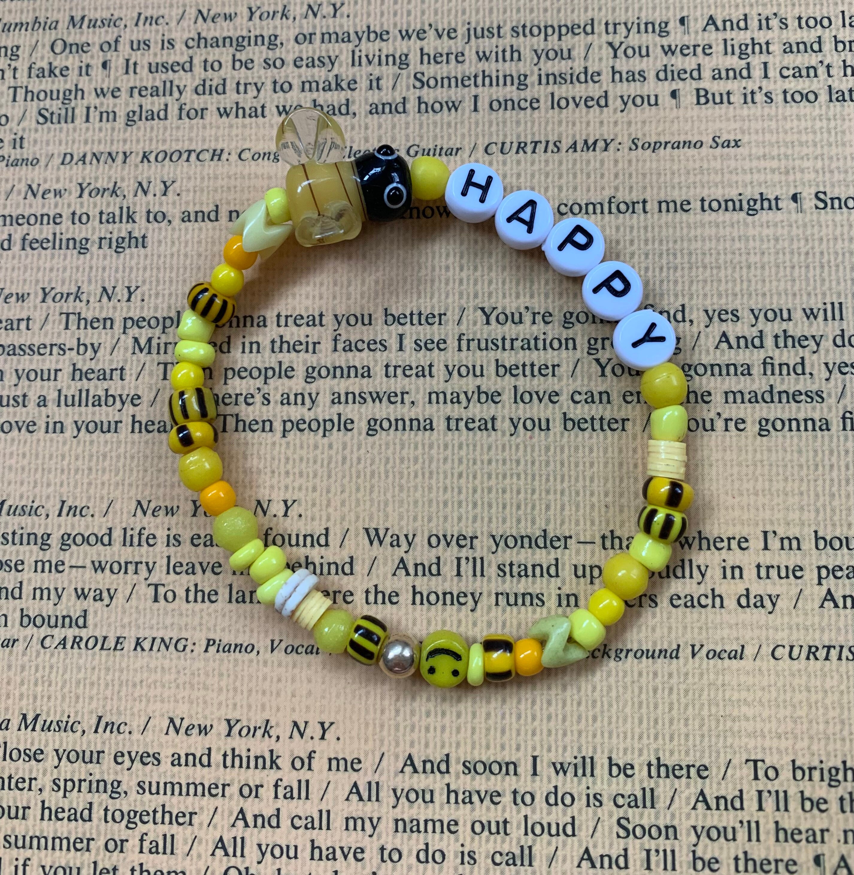 Bee Happy African Trade Bead Bracelet 