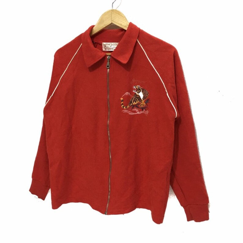 Vintage SUKAJAN JAPAN Jacket Tiger Fuji Mountain Embroidery Logo Japanese Souvenir Made In Japan Sweater