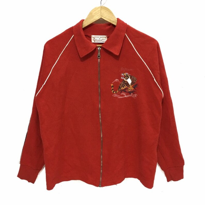 Vintage SUKAJAN JAPAN Jacket Tiger Fuji Mountain Embroidery Logo Japanese Souvenir Made In Japan Sweater