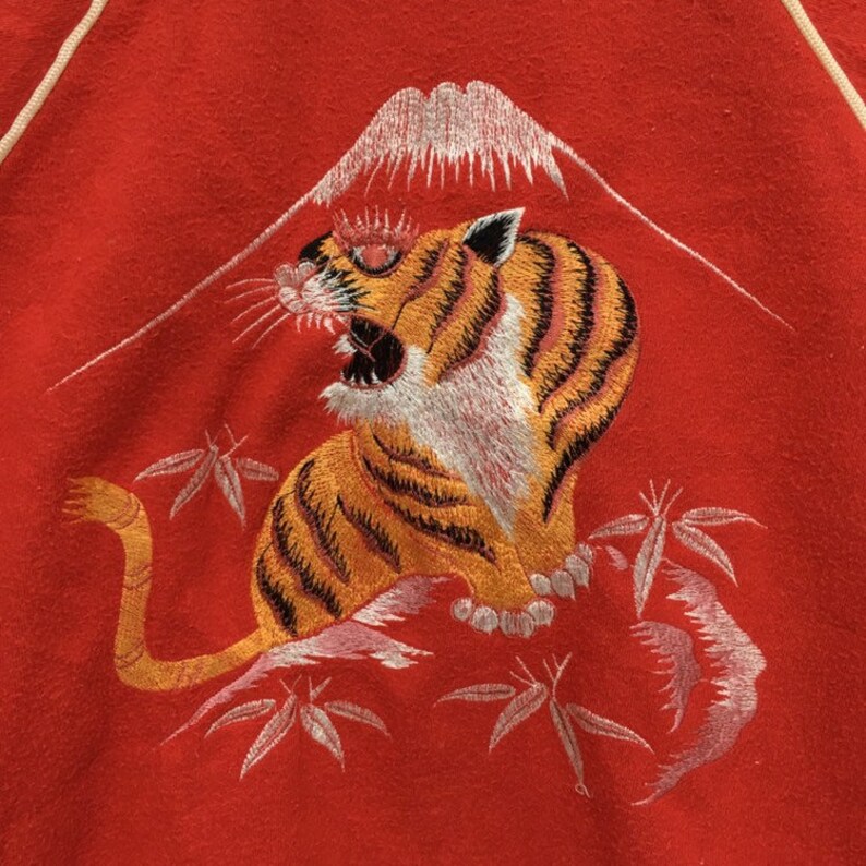 Vintage SUKAJAN JAPAN Jacket Tiger Fuji Mountain Embroidery Logo Japanese Souvenir Made In Japan Sweater