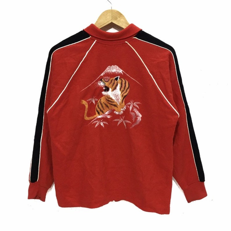 Vintage SUKAJAN JAPAN Jacket Tiger Fuji Mountain Embroidery Logo Japanese Souvenir Made In Japan Sweater