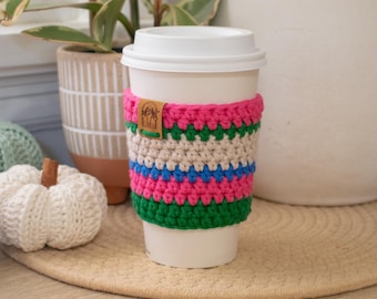 Gehaakte koffiekopmouw | Herbruikbare cosy voor warme en ijsdrankjes | Gezellige lentebeker | Milieuvriendelijke mok knuffel |  Handgemaakt cadeau voor koffieliefhebbers