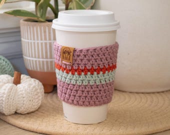 Gehaakte koffiekopmouw | Herbruikbare cosy voor warme en ijsdrankjes | Gezellige lentebeker | Milieuvriendelijke mok knuffel |  Handgemaakt cadeau voor koffieliefhebbers