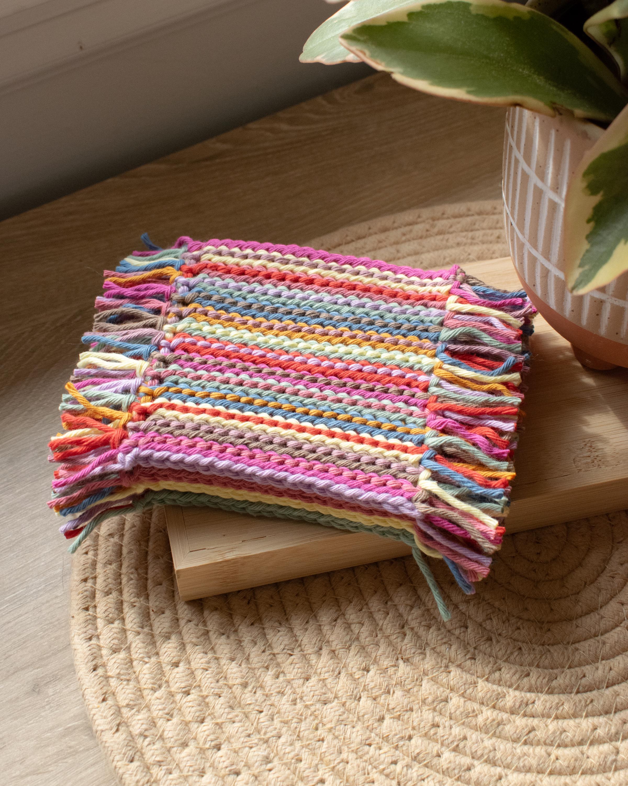 Gily Rug Crochet Rag Rug Coaster Set | Handmade Fringe Cotton Coasters | Cute ...