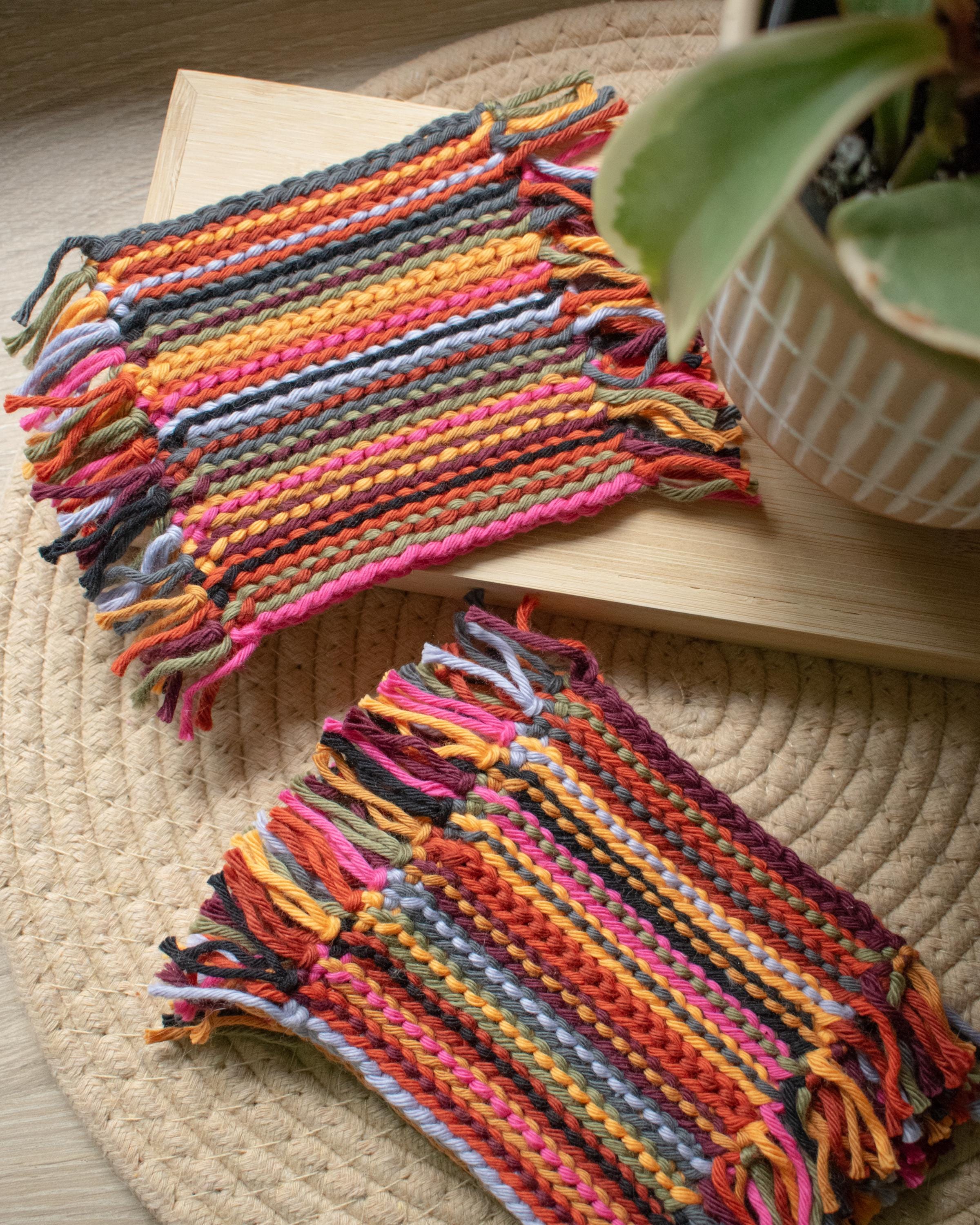 Crochet Rag Rug Coaster Set | Handmade Fringe Cotton Coasters | Cute ...