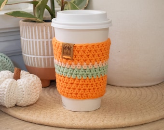 Gehaakte koffiekopmouw | Herbruikbare cosy voor warme en ijsdrankjes | Gezellige lentebeker | Milieuvriendelijke mok knuffel |  Handgemaakt cadeau voor koffieliefhebbers