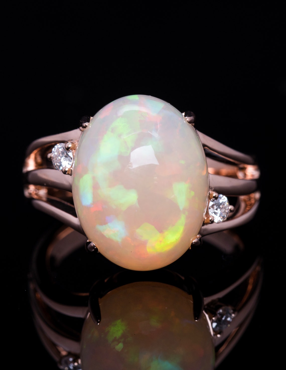 6.38ct 18K Rose Gold Opal Diamond Ring | Etsy