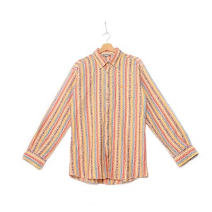 MISSONI Sport cotton shirt, geometric graphic knit button up, vintage multicolor striped print oxford shirt, 1990s