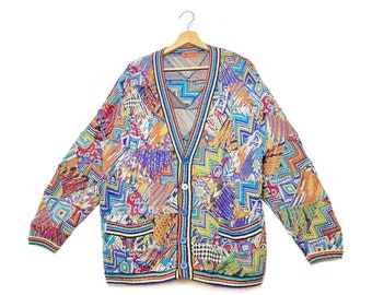 Iconic Missoni patchwork knitted jacket, 1980s super quality vintage colorful cardigan, Crazy missoni patchwork print.