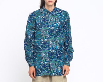 1980s MISSONI vintage mens shirt, blue shade paisley print button down