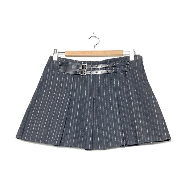Jupe kilt Pinstripe des années 2000, mini-jupe ceinturée vintage avec bas plissé taille basse